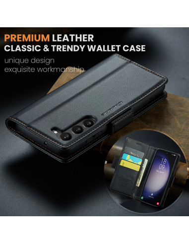 Svart Skin Pro Fodral för Samsung Galaxy S23 med öppet lock som visar kortfack och telefonens skärm