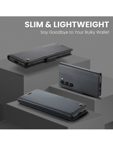 Svart Skin Pro Fodral för Samsung Galaxy S23 i stängt läge, visar elegant design och slimmad profil