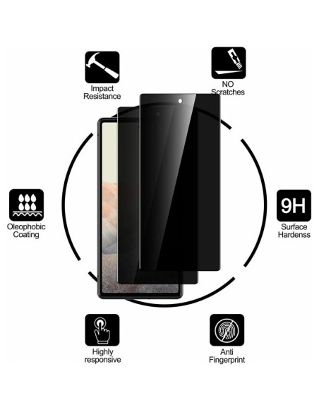 Detaljvy av Google Pixel Fold Privacy härdat glas med information om funktioner och skyddsegenskaper