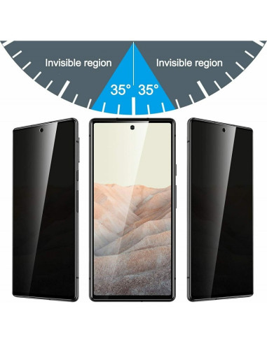 Google Pixel Fold Privacy härdat glas som visar anti-spy-funktionen med osynliga områden vid 35 grader