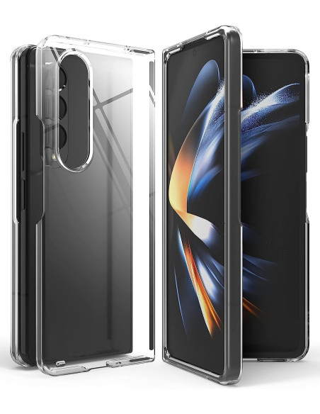 Transparent stötdämpande skal för Samsung Z Fold 5, sett från sidan med telefonen monterad