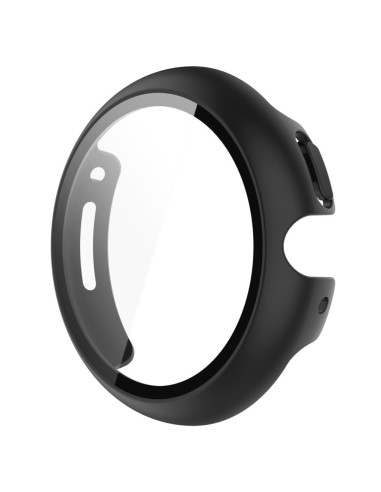 Heltäckande skal i svart med transparent härdat glas för Pixel Watch, sett från sidan