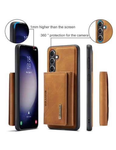 Samsung S23 FE skal med magnetisk korthållare, visat från sidan med korthållaren av