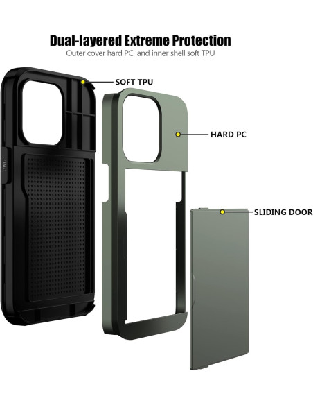 Detaljvy av iPhone 15 Pro skal med stöttålig design och kortfack, visat från sidan