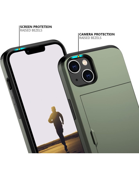 Närbild av grön iPhone 12 Mini-skal med kortfack och skyddande kanter