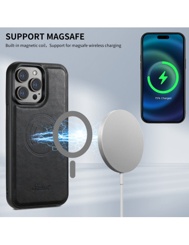 Svart 2in1 Magsafe skal med korthållare, visande MagSafe-laddning med telefon