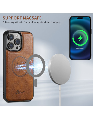 Mörkbrunt 2in1 Magsafe-skal för iPhone 13 Pro med magnetisk laddning, detaljvy av baksidan