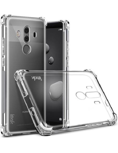 Transparent stöttåligt skal för Mate 10 Pro med förstärkta hörn, visat från sidan och bakifrån