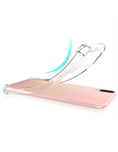 Transparent skal för Huawei P20, visat i en detaljvy med en böjd kant