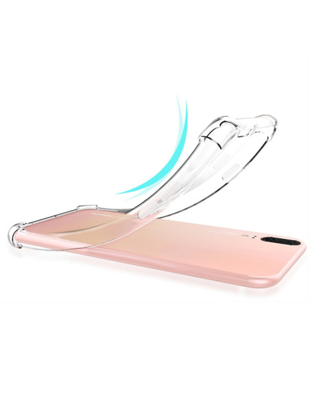 Transparent skal för Huawei P20, visat i en detaljvy med en böjd kant