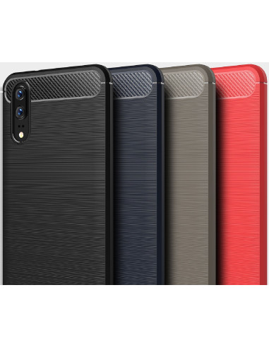Framifrån vy av Huawei P20 Pro SlimCarbon-skal i svart med texturerad yta