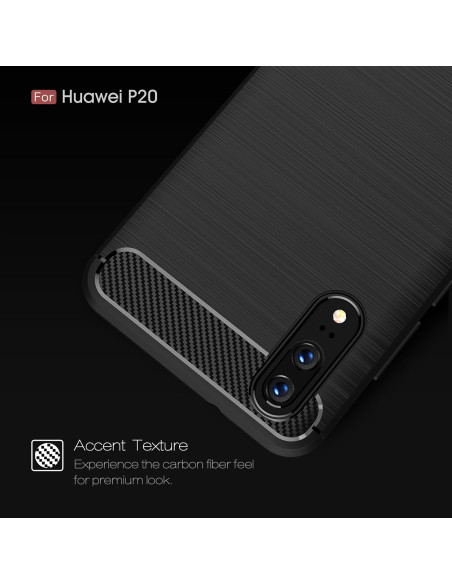 Bakifrån vy av Huawei P20 Pro SlimCarbon-skal med kolfiberlook och upphöjd ram