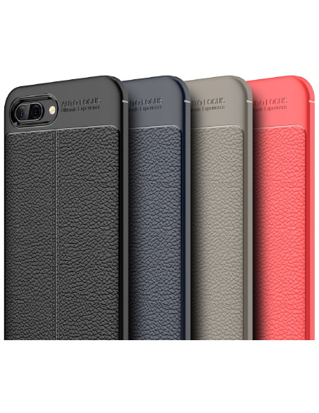 Svart stöttåligt skal i läderlook för Honor 10, med detaljerad textur och elegant design