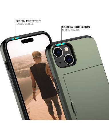 iPhone 15 Plus Stöttåligt Skal Kortfack StreetWise - Grön
