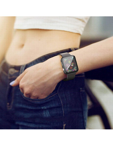 2in1 stöttåligt skal i svart monterat på handleden med Apple Watch 7/8/9 (41mm)