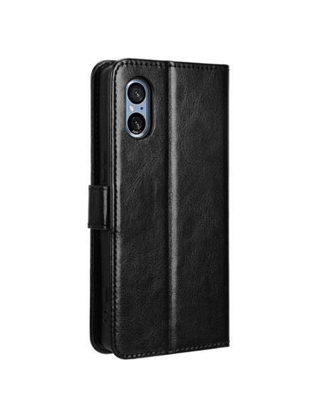 Svart plånboksfodral för Xperia 5 V, stängt med synliga fack och mjukt konstläder