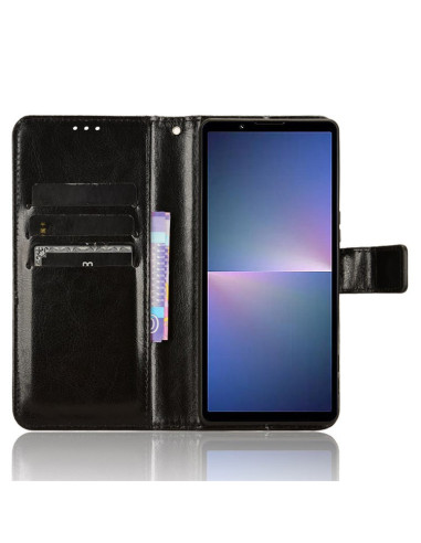 Öppet plånboksfodral i svart konstläder för Xperia 5 V med kortfack och plats för telefon