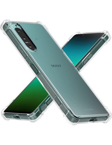 Transparent skal för Xperia 1 V med förstärkta hörn, sedd från sidan