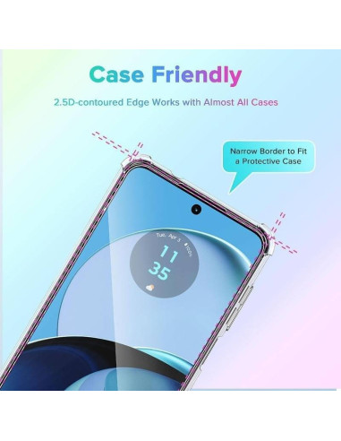 Detaljvy av Motorola Moto G14 skalets kant med 2.5D kontur för skyddande fodral