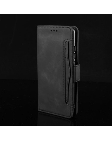Svart plånboksfodral för Xperia 5 V med stängd front och synlig kortplats från sidan