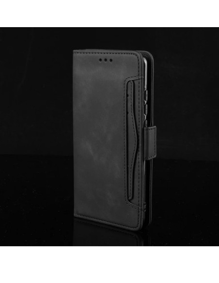 Svart plånboksfodral för Samsung A14 med stängd vy och kortfack på framsidan
