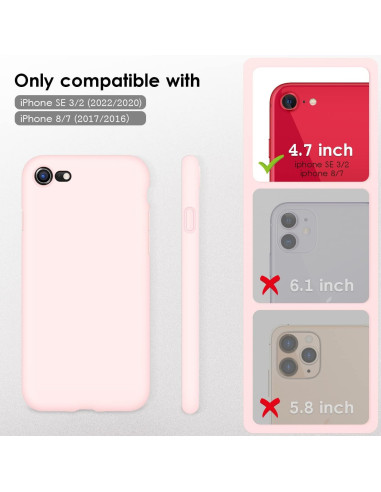 Mattrosa gummiskal för iPhone 7/8/SE2/SE3, visat från sidan med kameraskydd