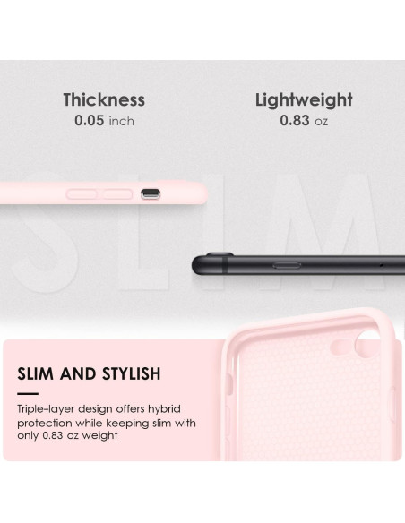 Tunn och lätt mattrosa gummiskal för iPhone 7/8/SE2/SE3, detalj av sidoprofil