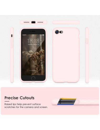 Mattrosa gummiskal för iPhone 7/8/SE2/SE3, visat framifrån med skärm och kameraskydd