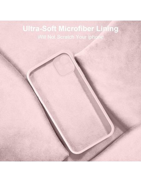 Närbild av mattrosa iPhone 12-skal med mjukt mikrofiberfoder inuti