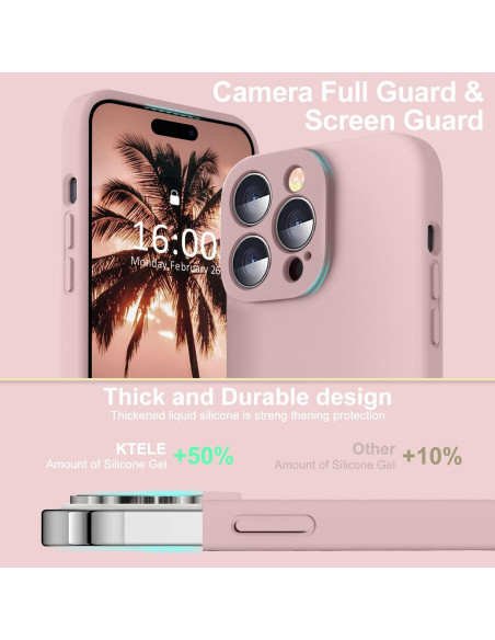 iPhone 14 Pro Max Gummibelagd Mattrosa Skal Kameraskydd Liquid - Rosa
