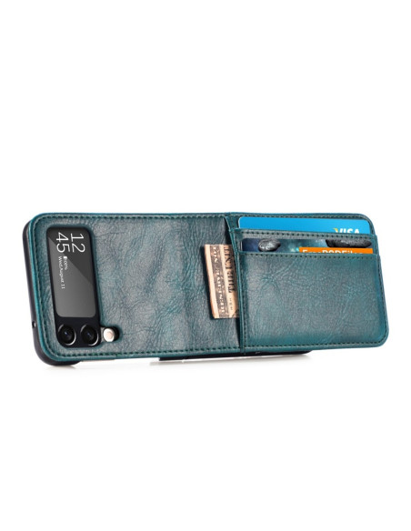 Grönt plånboksfodral för Samsung Z Flip 4 med kortfack, sett från sidan
