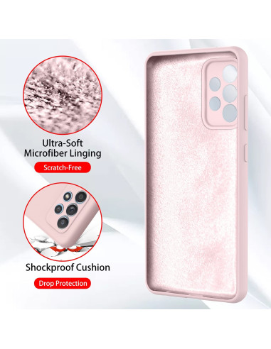Detaljvy av mattrosa gummiskal för Samsung A53 5G med kameraskydd och mjuk insida