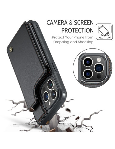 CaseMe Stöttåligt Skal Korthållare Stativ 4-Fack iPhone 13 Pro Max Svart