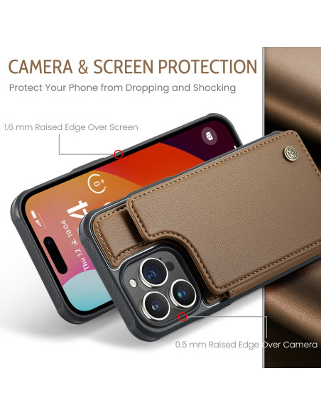 CaseMe Stöttåligt Skal Korthållare Stativ 4-Fack iPhone 12 Pro Max Brun