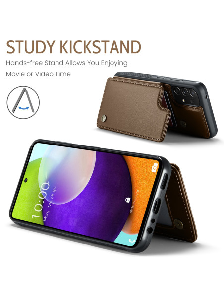 Brunt skal för Samsung A52/A52s med stativfunktion, visat i lutad position för videovisning