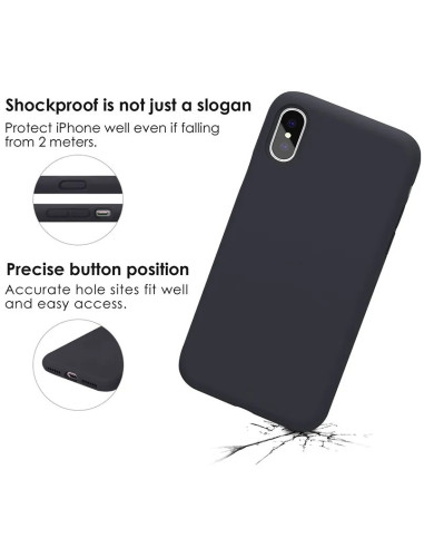 Svart gummiskal för iPhone XS Max, detaljvy av knappar och portar