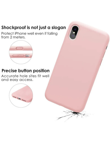 Rosa gummibelagt skal för iPhone XS Max, visat bakifrån med tydliga knapppositioner