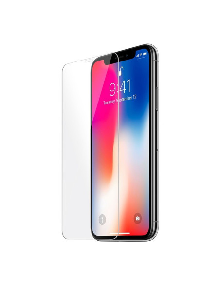Rosa gummibelagt skal för iPhone XS Max, visat framifrån med skärmskydd på plats