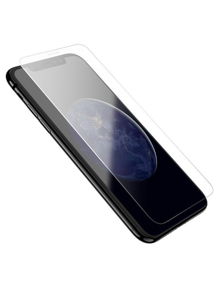 Rosa gummibelagt skal för iPhone XS Max, visat från sidan med skärmskydd
