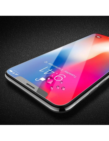 Rosa gummibelagt skal för iPhone XS Max, visat med skärmskydd och telefonens skärm synlig