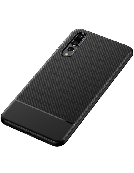 Svart stöttåligt skal i FullCarbon för Huawei P20 Lite, sett från sidan