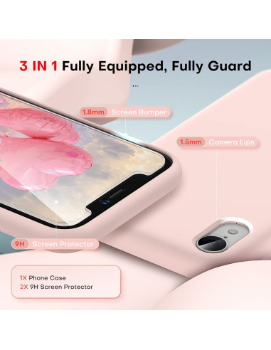 Detaljvy av rosa gummiskal för iPhone XR med skydd för kamera och skärm