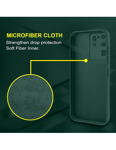 Detaljvy av insidan på mattgrönt gummiskal för Samsung S20 Ultra med mikrofiberfoder