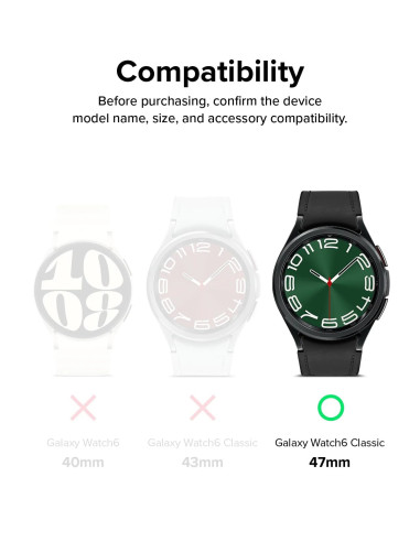 Skärmskydd i härdat glas för Galaxy Watch 6, sett från sidan med grön urtavla