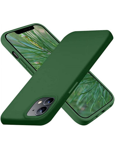 Gummibelagt stöttåligt skal för iPhone 12 Mini i grön färg, sett från sidan med en slät yta