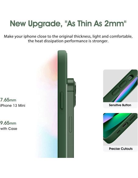 Gummibelagt stöttåligt skal för iPhone 12 Mini i grön, sett från sidan med fokus på knappar och portöppningar