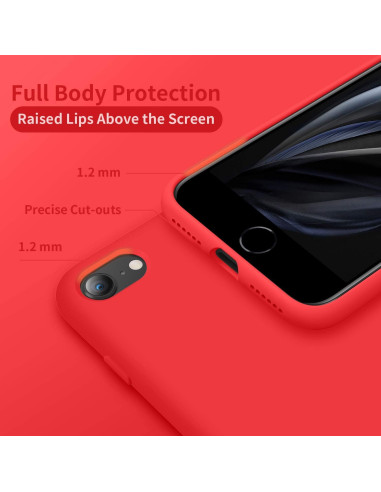Detaljvy av röd gummibelagt skal med upphöjda kanter för iPhone 7/8/SE2/SE3