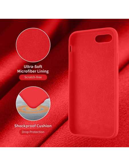 Närbild av röd gummibelagt skal med mjuk mikrofiberfoder för iPhone 7/8/SE2/SE3