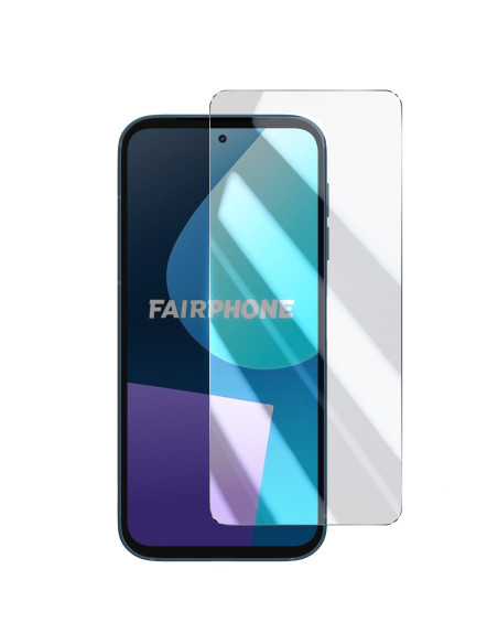Härdat glas för Fairphone 5, monterat på telefon med transparent design