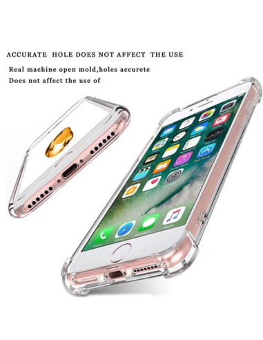 iPhone 8 stöttåligt skal i TPU, visat från sidan med fokus på öppningar för knappar och portar